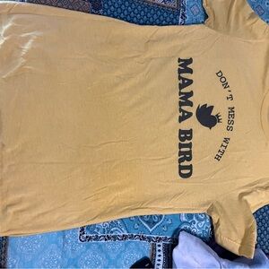 Yellow Graphic Tee with 'Mama Bird' Print